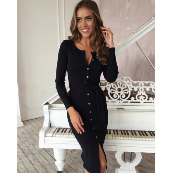 2018 New Autumn Winter Warm Dress Women Sexy Slim Bodycon Dress Female O neck Long Sleeve Knitted Dress Vestidos