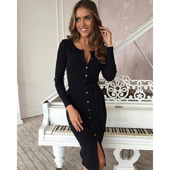 2018 New Autumn Winter Warm Dress Women Sexy Slim Bodycon Dress Female O neck Long Sleeve Knitted Dress Vestidos