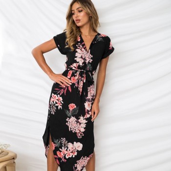 Summer Dress 2018 Women Boho Style Geometric Print Beach Dress Elegant Party Dresses with Belt Vestidos de fiesta Plus Size XXXL