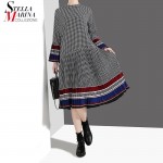 New 2019 Women Long Black Plaid Dress Spring Clothes Long Flare Sleeve Girls Casual Wear Dress Robe Femme Party Dress Style 4629