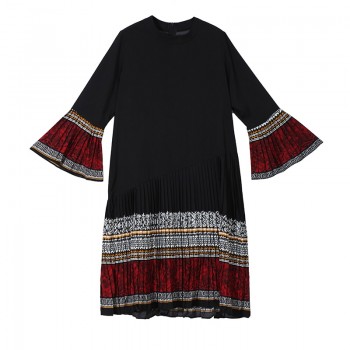 New 2019 Women Long Black Plaid Dress Spring Clothes Long Flare Sleeve Girls Casual Wear Dress Robe Femme Party Dress Style 4629