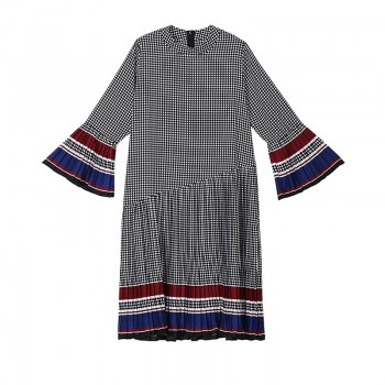 New 2019 Women Long Black Plaid Dress Spring Clothes Long Flare Sleeve Girls Casual Wear Dress Robe Femme Party Dress Style 4629