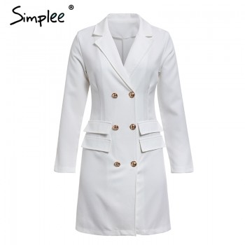 Simplee Elegant double breasted women black dress Ladies office white blazer dresses plus size Summer bodycon female dress suit