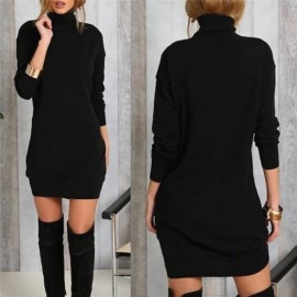 Hot Sale Warm Turtleneck Long Sleeve Dress Charm Women Vestidos 2018 Fall Winter Cotton Blend Mini Dress Casual Solid Dresses