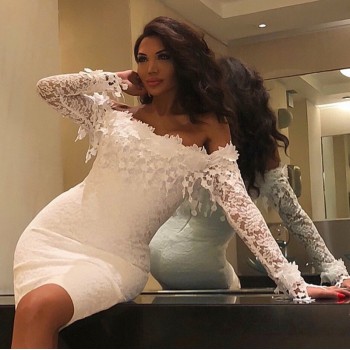 NATTEMAID Hollow Out Floral Lace Dresses Off Shoulder Strapless Mini Sexy White Dress Women Pencil Bodycon Party Dress Vestido