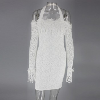 NATTEMAID Hollow Out Floral Lace Dresses Off Shoulder Strapless Mini Sexy White Dress Women Pencil Bodycon Party Dress Vestido