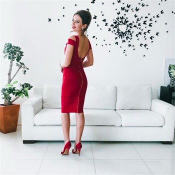 Women Party Bandage Dress Sexy Spaghetti Strap Knee Length Dresses V Neck Backless Sleeveless Evening Party Celebrity