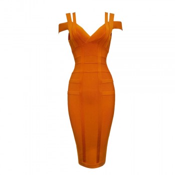 Women Party Bandage Dress Sexy Spaghetti Strap Knee Length Dresses V Neck Backless Sleeveless Evening Party Celebrity