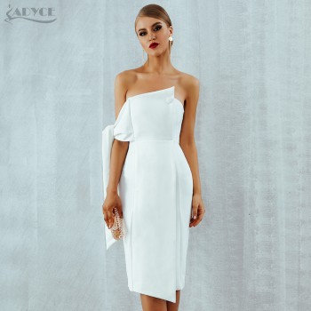 Adyce Celebrity Party Dress Women 2019 New Summer Arrival Casual White One Shoulder Elegant Button Tassels Club Dresses Vestidos