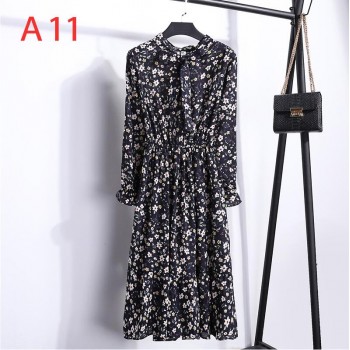 Autumn Chiffon Shirt Dresses Office plaid Polka Dot Vintage Dresses Women Dress 2019 Spring Casual Red Midi Floral Dress Female