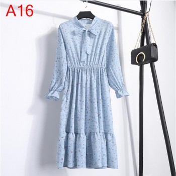 Autumn Chiffon Shirt Dresses Office plaid Polka Dot Vintage Dresses Women Dress 2019 Spring Casual Red Midi Floral Dress Female