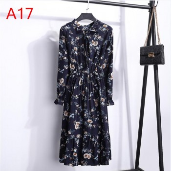 Autumn Chiffon Shirt Dresses Office plaid Polka Dot Vintage Dresses Women Dress 2019 Spring Casual Red Midi Floral Dress Female