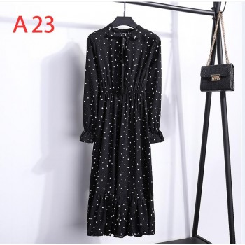 Autumn Chiffon Shirt Dresses Office plaid Polka Dot Vintage Dresses Women Dress 2019 Spring Casual Red Midi Floral Dress Female