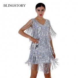 BLINGSTORY New Arrival Novelty Summer Dancing Vestido Sequin Dress Elegant Beautiful Dresses with Fringe M-XXL Dropshipping