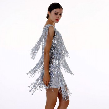 BLINGSTORY New Arrival Novelty Summer Dancing Vestido Sequin Dress Elegant Beautiful Dresses with Fringe M-XXL Dropshipping