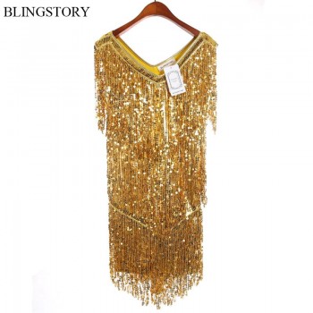 BLINGSTORY New Arrival Novelty Summer Dancing Vestido Sequin Dress Elegant Beautiful Dresses with Fringe M-XXL Dropshipping