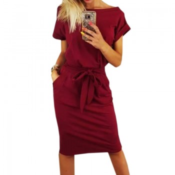 2018 New Women Dress Knee-Length Sexy Bandage Bodycon Dress Short Sleeve Casual Dresses Sundress Femme Loose Pocket Cotton Dress