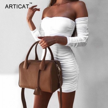 Articat  Women Autumn Winter Bandage Dress Women 2017 Sexy Off Shoulder Long Sleeve Slim  Elastic Bodycon Party Dresses Vestidos