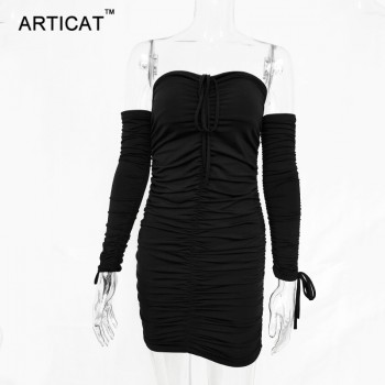 Articat  Women Autumn Winter Bandage Dress Women 2017 Sexy Off Shoulder Long Sleeve Slim  Elastic Bodycon Party Dresses Vestidos
