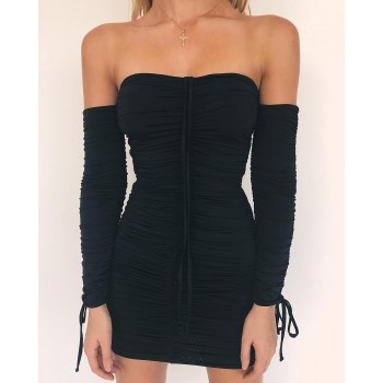 Articat  Women Autumn Winter Bandage Dress Women 2017 Sexy Off Shoulder Long Sleeve Slim  Elastic Bodycon Party Dresses Vestidos