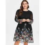 Wipalo Plus Size Floral Print Tunic Women Dress Long Sleeve Autumn Elegant Tribal Flower Print Vocation Shirt Dress Chiffon 5XL