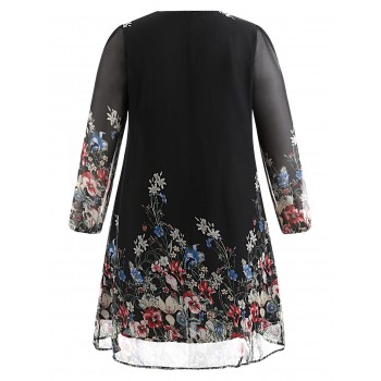 Wipalo Plus Size Floral Print Tunic Women Dress Long Sleeve Autumn Elegant Tribal Flower Print Vocation Shirt Dress Chiffon 5XL