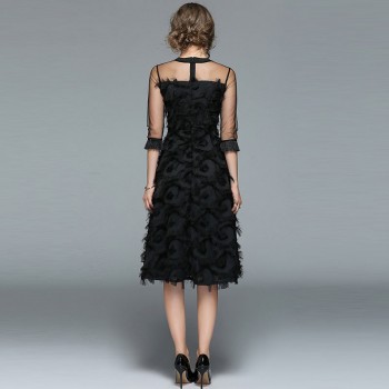 Borisovich Luxury Women Evening Party Dresses New Arrival 2017 Spring Fashion Tassel O-neck Elegant Black Female Dress M070