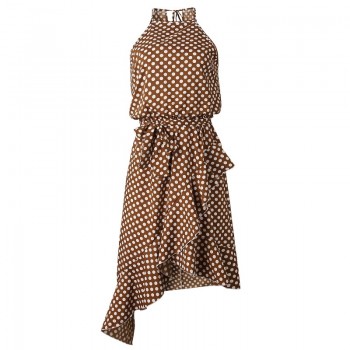 Sleeveless High Waist Casual Dress Summer 2019 Dot Print Women Ruffles Dress Loose Elegant Lace Up Women Clothes Sexy Dresses
