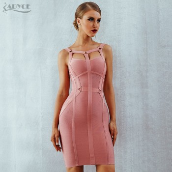 Adyce Women Bandage Dress Vestidos Verano 2019 New Arrival Pink Celebrity Party Dress Spaghetti Strap Hollow Out Runway Dresses