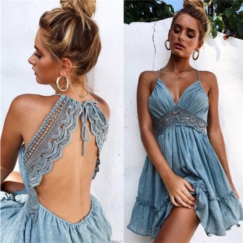 Wipalo 5 Color Women Dresses New 2019 Summer Lace Sexy Club Spaghetti Strap Backless Party Dress Elegant Bohemian Beach Sundress