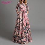 S.FLAVOR Bohemian printing long dress O-neck three quarter sleeve big hem women spring summer dress elegant casual vestidos de