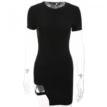Sweetown Black Round Neck Bodycon Dress Women 2018 Summer Sexy Club Dress Female Asymmetrical Party Dresses Elegant Vestidos