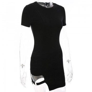 Sweetown Black Round Neck Bodycon Dress Women 2018 Summer Sexy Club Dress Female Asymmetrical Party Dresses Elegant Vestidos