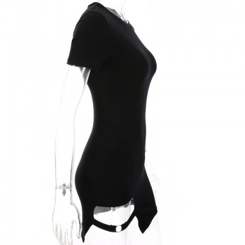 Sweetown Black Round Neck Bodycon Dress Women 2018 Summer Sexy Club Dress Female Asymmetrical Party Dresses Elegant Vestidos