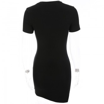 Sweetown Black Round Neck Bodycon Dress Women 2018 Summer Sexy Club Dress Female Asymmetrical Party Dresses Elegant Vestidos