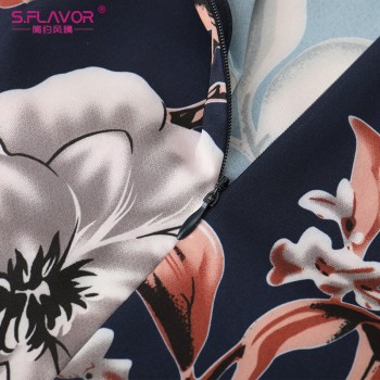 S.FLAVOR Women Spring Summer Printing Long Dress Hot sale O-neck Three Quarter Sleeve Casual Party Vestidos Women Bohemian Dress