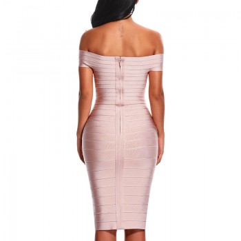 INDRESSME Sexy Off Shoulder Women Bandage Dress Elegant Slash Neck Knee Length Bodycon Backless Party Dress Vestidos 2018 New