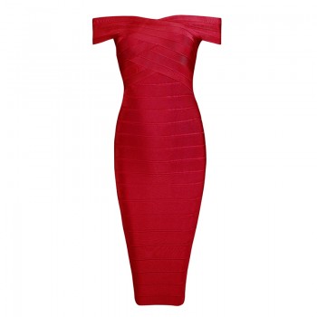 INDRESSME Sexy Off Shoulder Women Bandage Dress Elegant Slash Neck Knee Length Bodycon Backless Party Dress Vestidos 2018 New