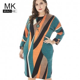 Miaoke 2018 Winter Womens Plus Size Club Knit dress High Quality Fashion Ladies Vintage Elegant office Midi Mom dresses