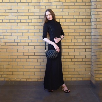 Women Fashion Plus Size Maxi Dress Asymmetrical Western Style Turtleneck Pullover Stretchy Black Knitting Oversize Long Dress