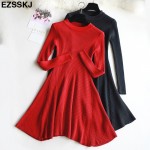 chic Autumn Winter black Sweater Dress Women o-neck Long Sleeve A Line thick Knit mini Dress female girl short bodycon dress