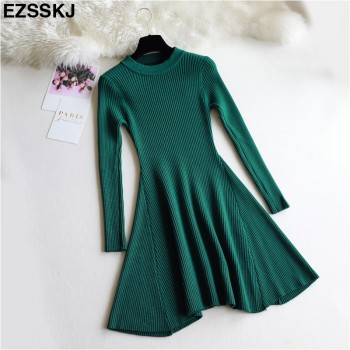 chic Autumn Winter black Sweater Dress Women o-neck Long Sleeve A Line thick Knit mini Dress female girl short bodycon dress