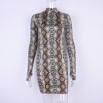 Dulzura strechy snakeskin long sleeve mini dress 2018 summer autumn women snake skin print sexy bodycon party dresses