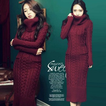 Women Winter Knit Dresses 2018 Europe Long Sleeve Turtleneck Casual Slim Warm Maxi Sweater Dress Plus Size Womens Clothing L-66