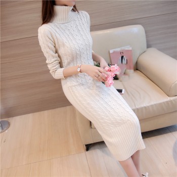Women Winter Knit Dresses 2018 Europe Long Sleeve Turtleneck Casual Slim Warm Maxi Sweater Dress Plus Size Womens Clothing L-66