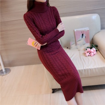 Women Winter Knit Dresses 2018 Europe Long Sleeve Turtleneck Casual Slim Warm Maxi Sweater Dress Plus Size Womens Clothing L-66