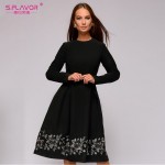 S.FLAVOR Spring Summer Women Black Embroidery A-line Dress Elegant O-neck Long Sleeve Casual Dress for Women Retro Vestidos De