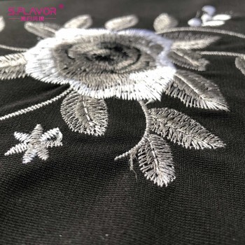 S.FLAVOR Spring Summer Women Black Embroidery A-line Dress Elegant O-neck Long Sleeve Casual Dress for Women Retro Vestidos De
