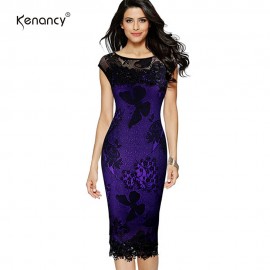 Kenancy 5XL Plus Size Women Pencil Dress Summer Fashion Exquisite Sequins Crochet Butterfly Lace Party Bodycon Dress
