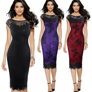 Kenancy 5XL Plus Size Women Pencil Dress Summer Fashion Exquisite Sequins Crochet Butterfly Lace Party Bodycon Dress